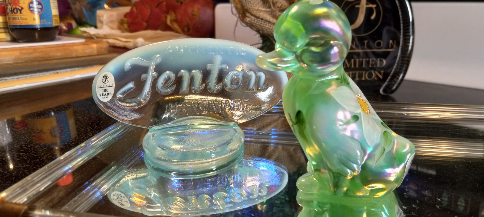 Fenton willow green opalescent duck
