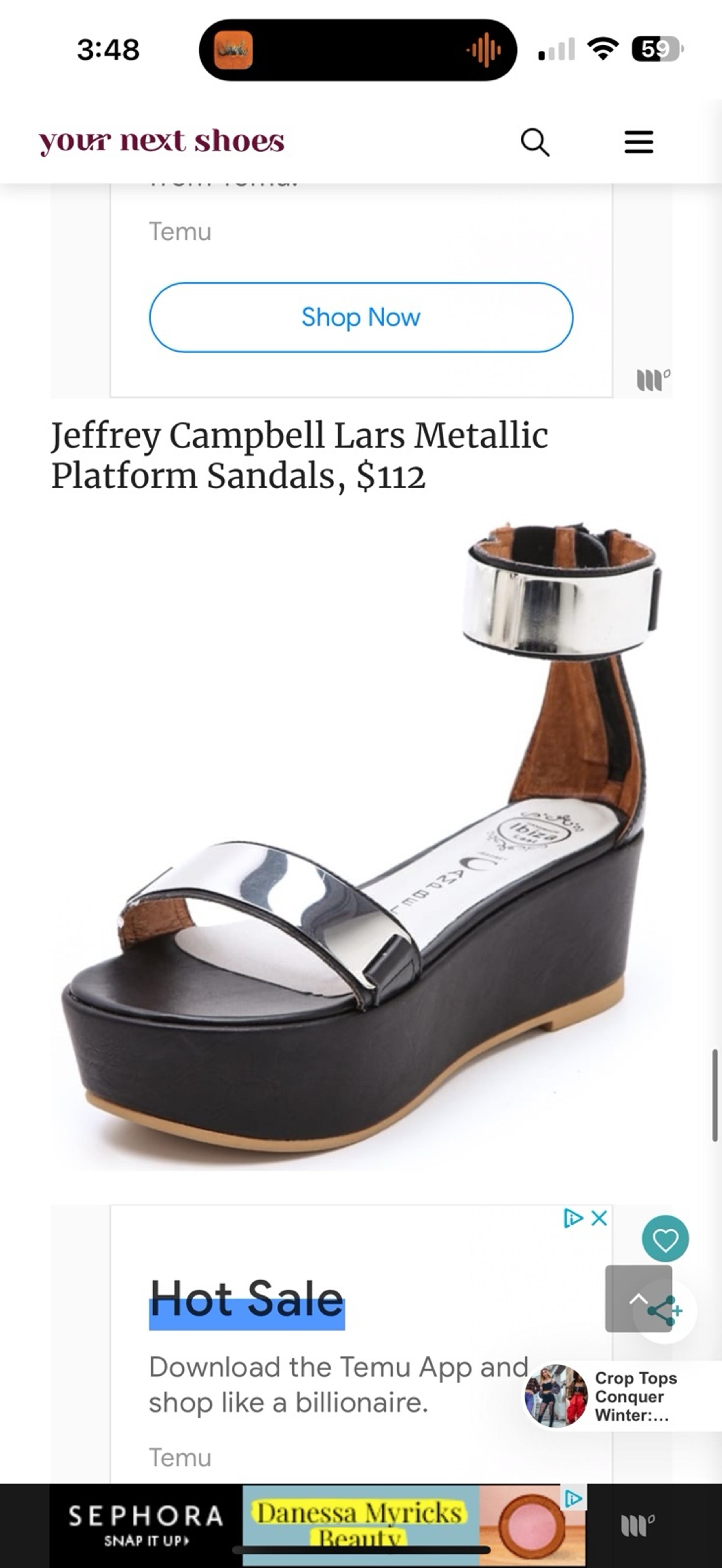 Vintage Jeffrey Campbell California Platform Sandals Black Silver Handmade Size9