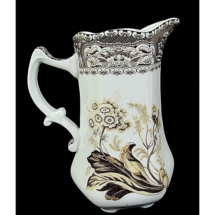 Vintage I Godinger Creamer Milk Pitcher Antique Reflections White w Brown Floral