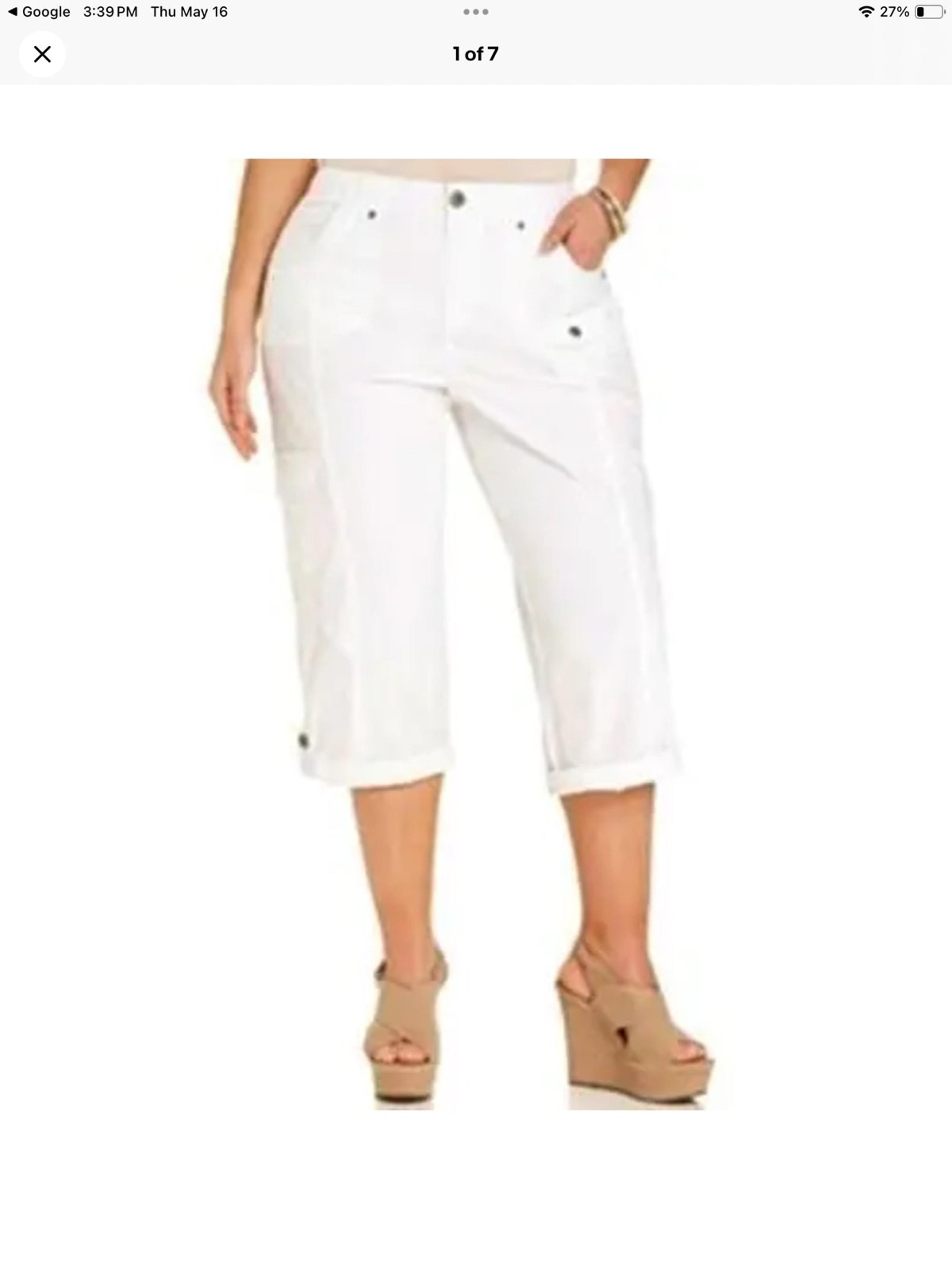 Style & Co Bright White Cuffed Cargo Capri Pants Women's Plus 16