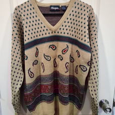 Men's Vintage Hogan Wool Blend V-Neck Paisley Pullover Sweater XL