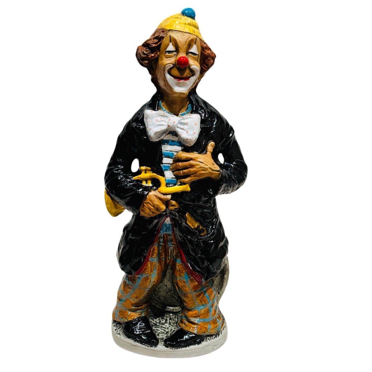 Vintage 1960s Made in Italy Hand Painted Porcelain Clown Red Wine Decanter Empty