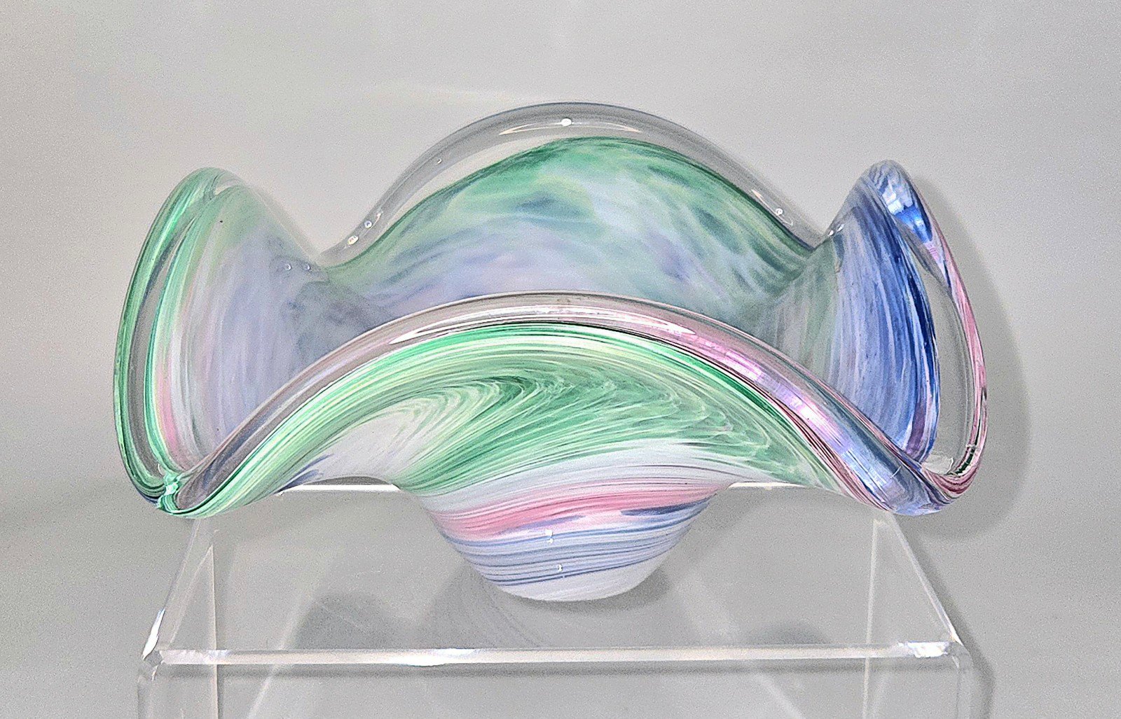 Murano Pastel Swirl Freeform Handkerchief Bowl Italian Handblown