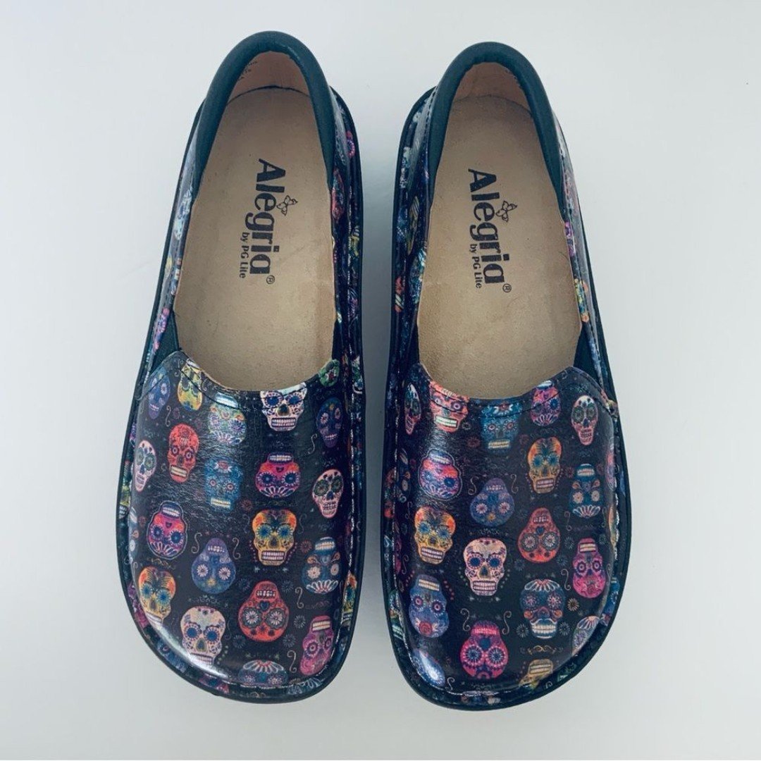 Alegria Leather Sugar Skulls Nursing Flat-form Loafer Women’s Size EU37/US 7-7.5