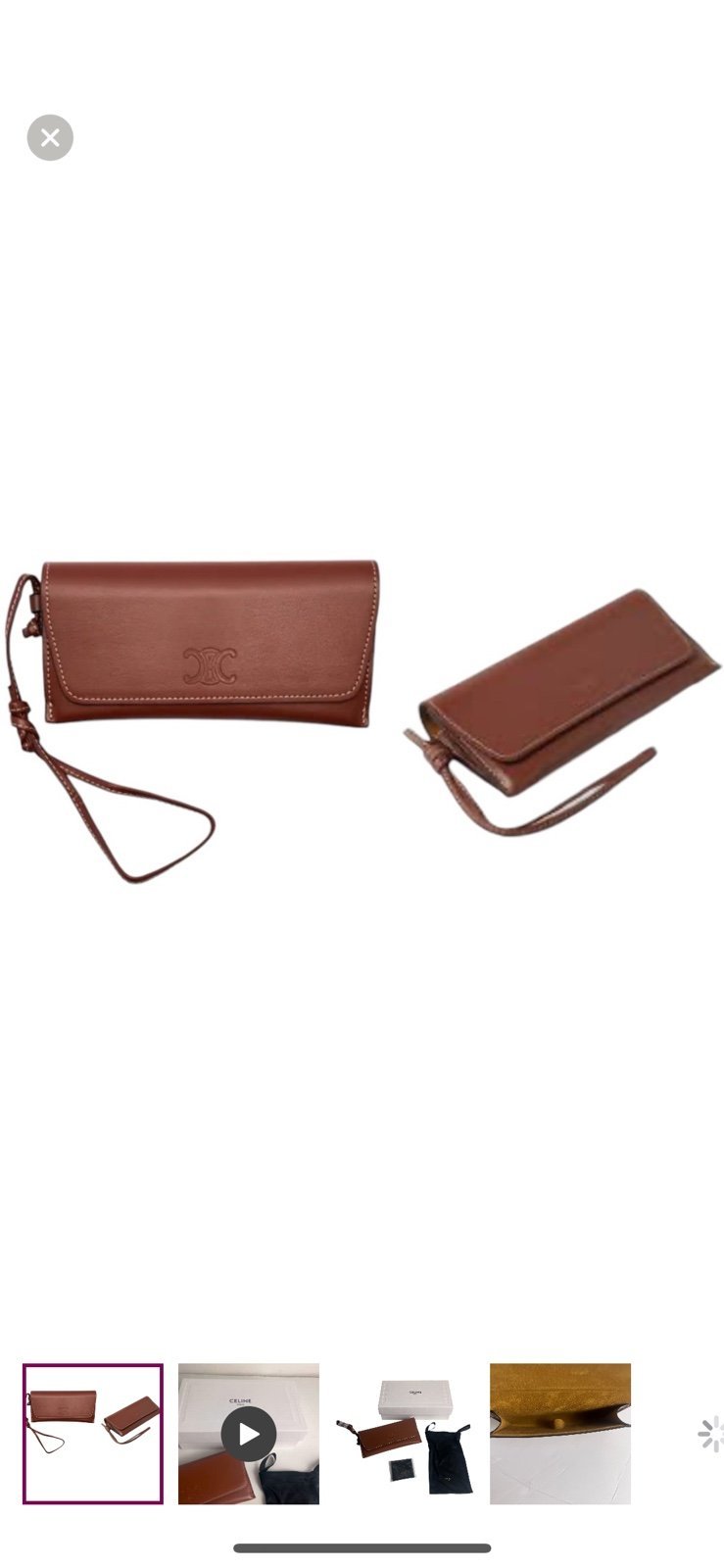 Celine Sunglasses Case Wristlet Brown Leather Logo