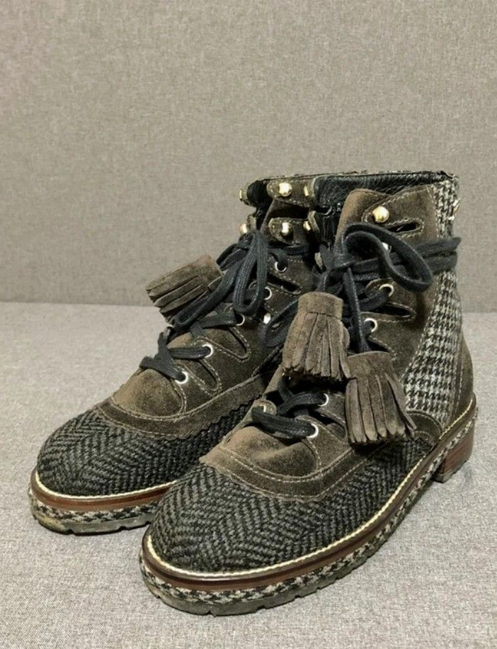 Authentic Chanel tweed Combat Boots