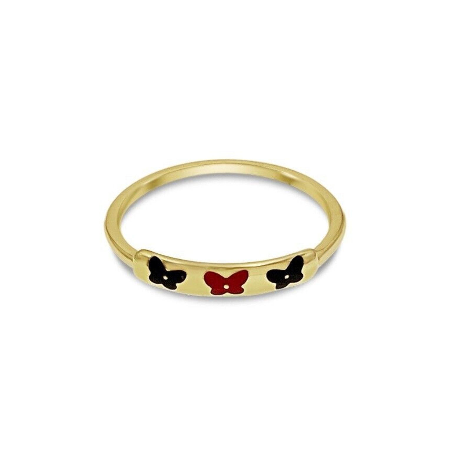 Enamel Butterfly Womens Band Stackable Ring 14k Yellow Gold