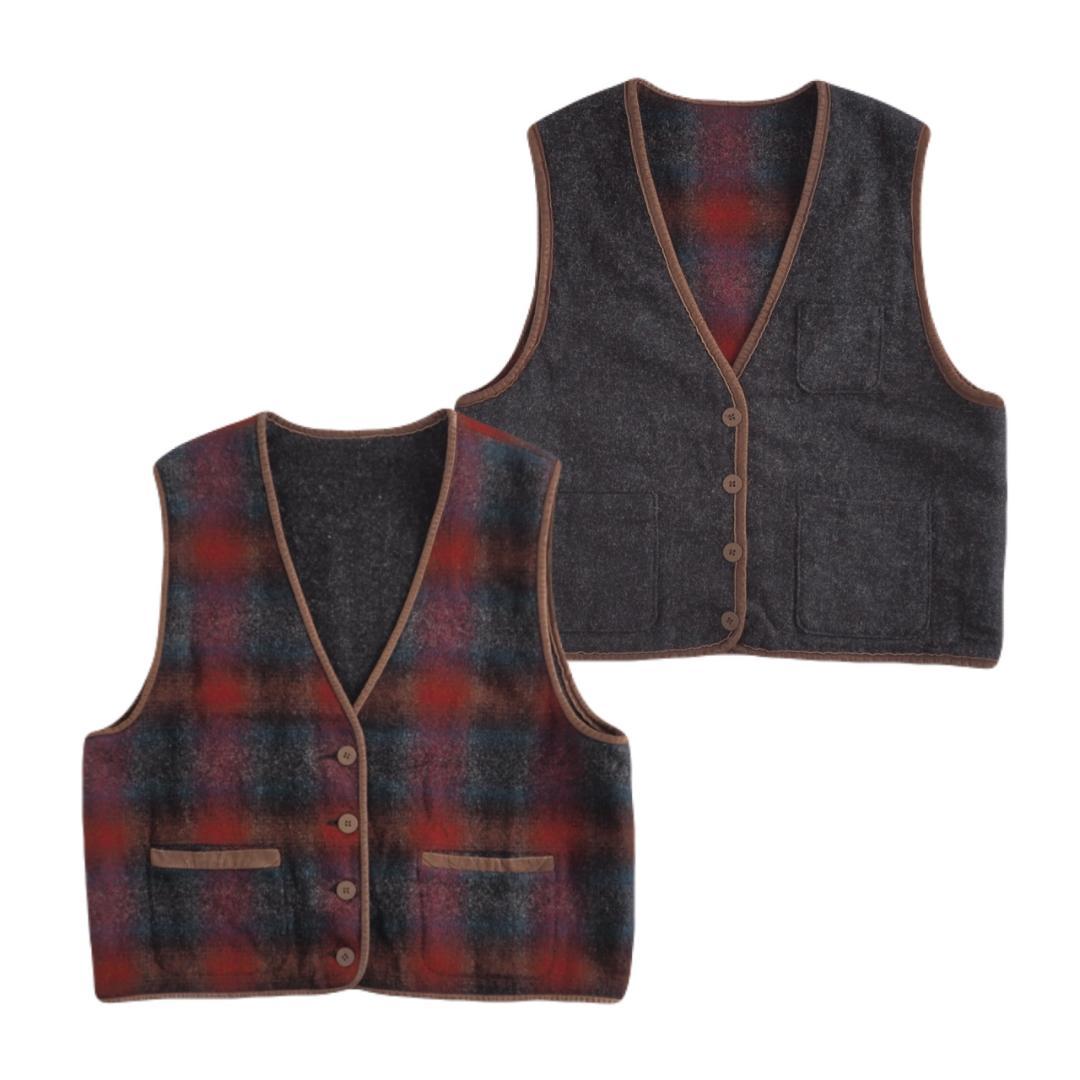 L.L.Bean USA Made Reversible Vest Grey Plaid Excellent Condition