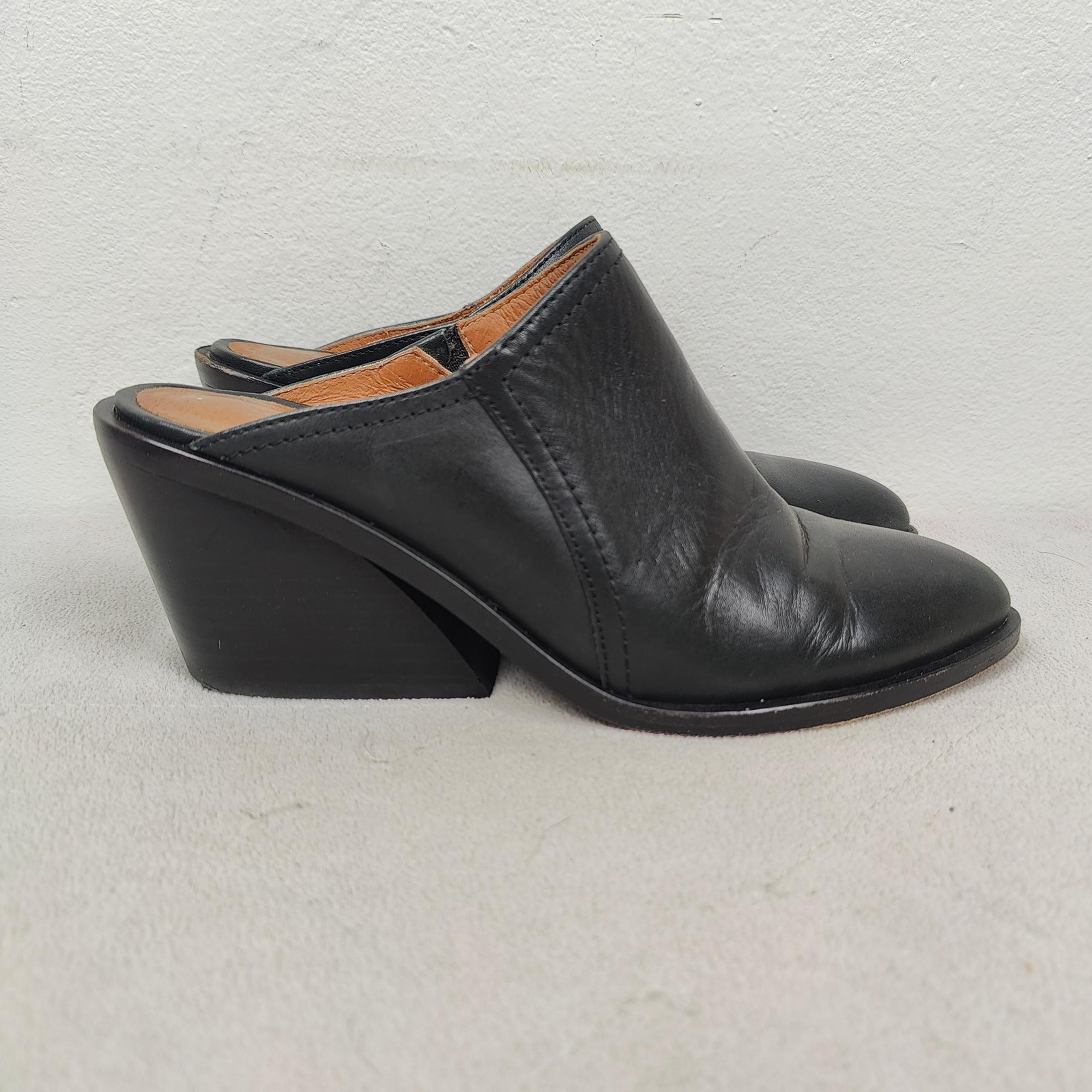 Frye Serena Mules Womens 8.5 Black Leather Wedge Sandals Shoes Boho Western