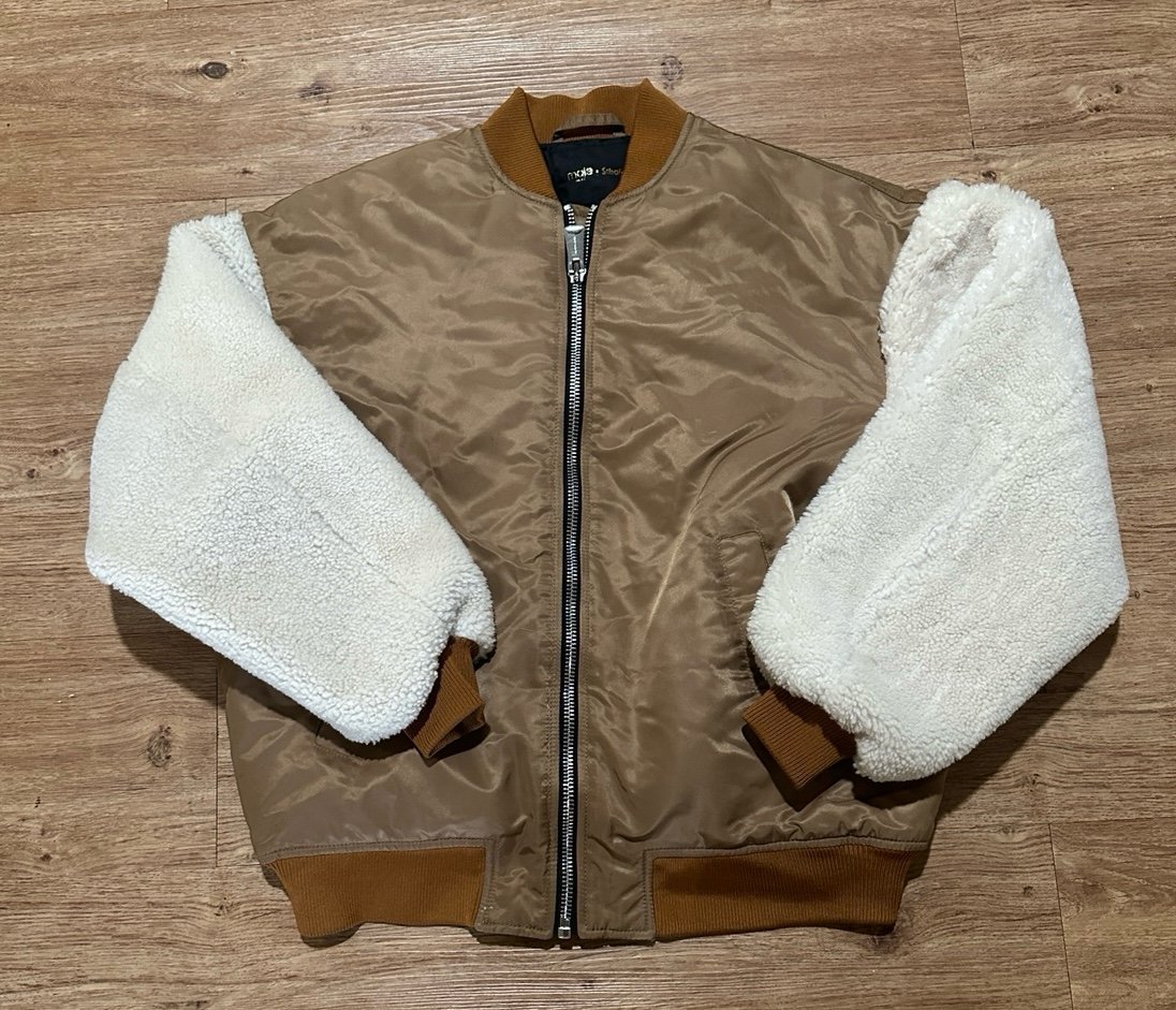 MAJE Schott bomber style lamb shearling quilted Carmel women’s jacket size 38