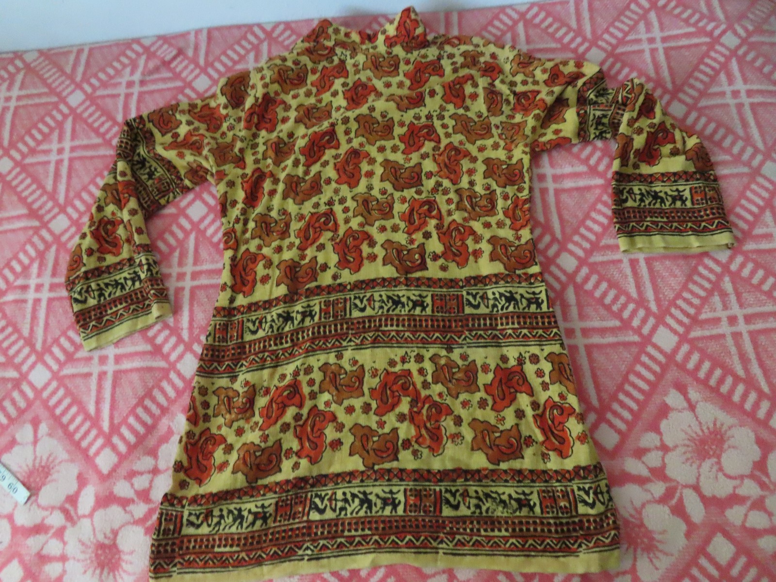 vintage 70s India cotton top tunic hand woven L floral
