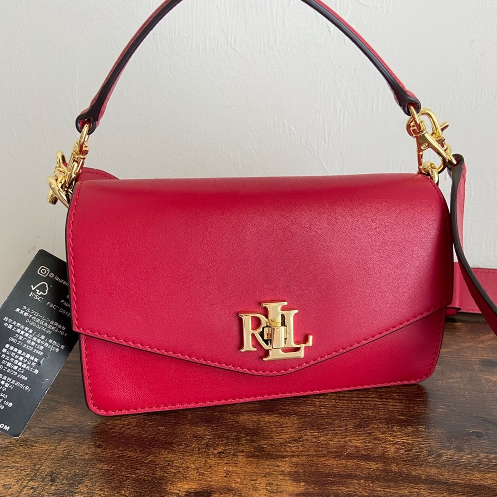 NWT MSRP295 LAUREN RALPH LAUREN Small Leather Tayler Crossbody Bag Red