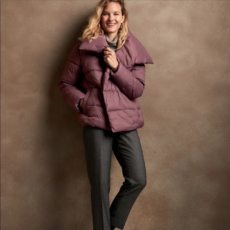 Banana Republic Short Duvet Puffer Coat Oversized In Dried Berry