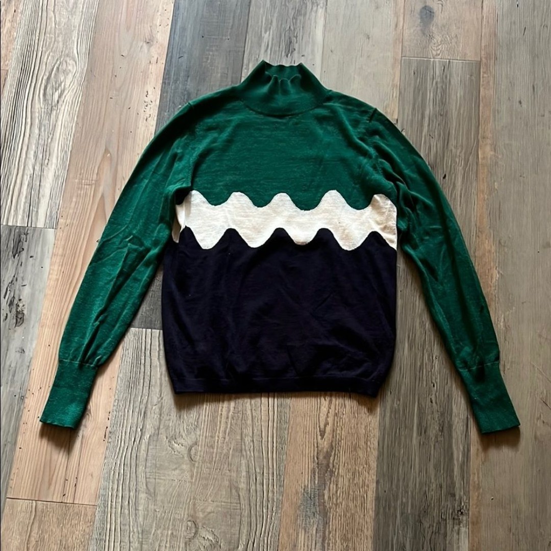 Marimekko Uniqlo Green and White Mock Turtleneck Sweater Size: Small (S)