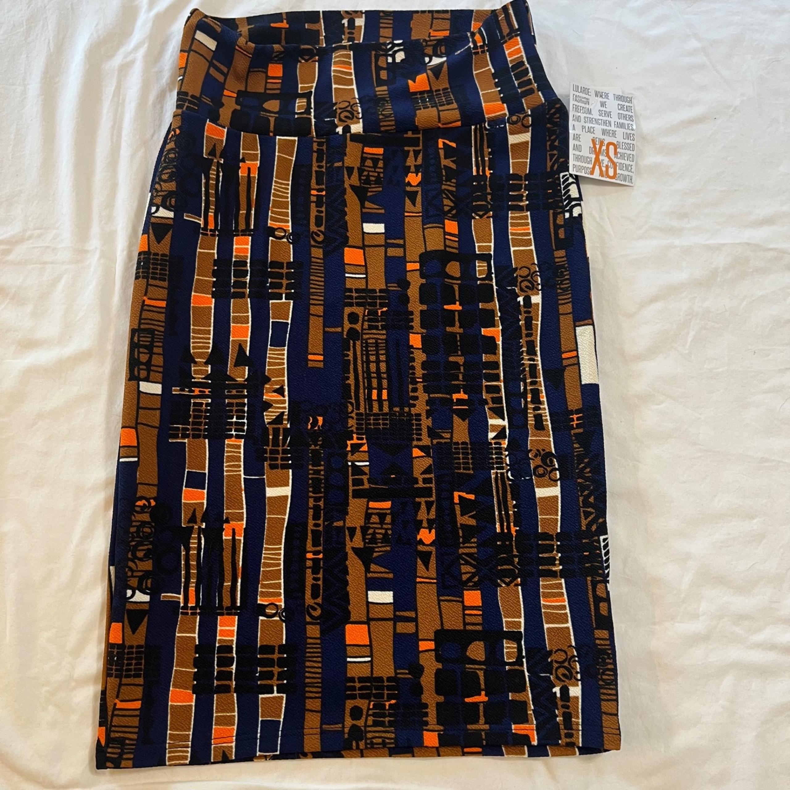New LuLaRoe CASSIE Pencil Skirt Womens XS (Fits 2-4) Stretch Blue Geometric D4