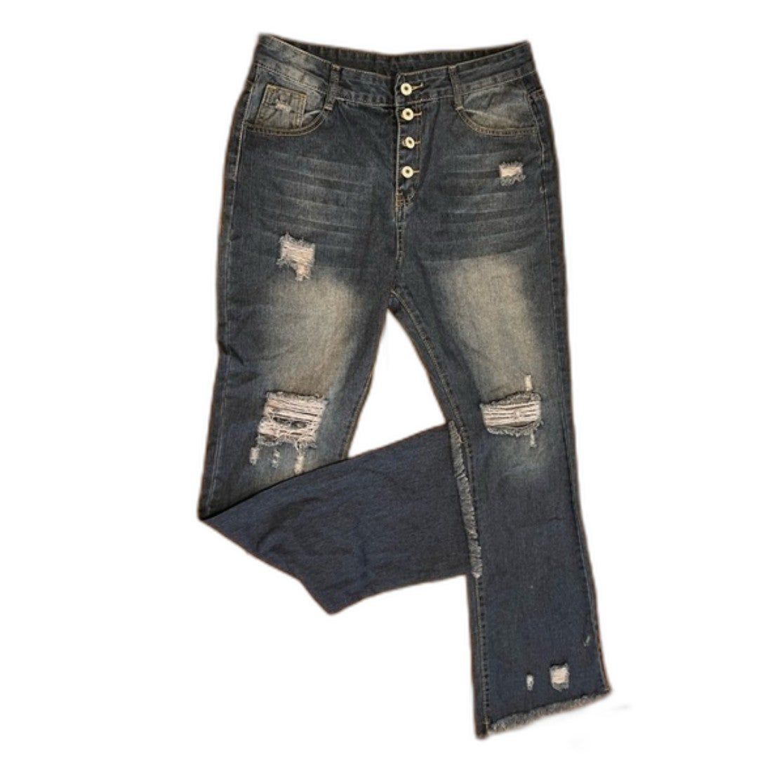 Women’s high vintage wash with front bottom High Rise Button Jean, size Xl.