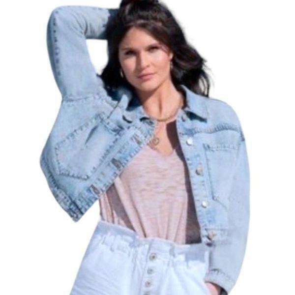 STS BLUE Women's Crop Jean Jacket in Light Wash Blue Denim Size Small NEW NWT