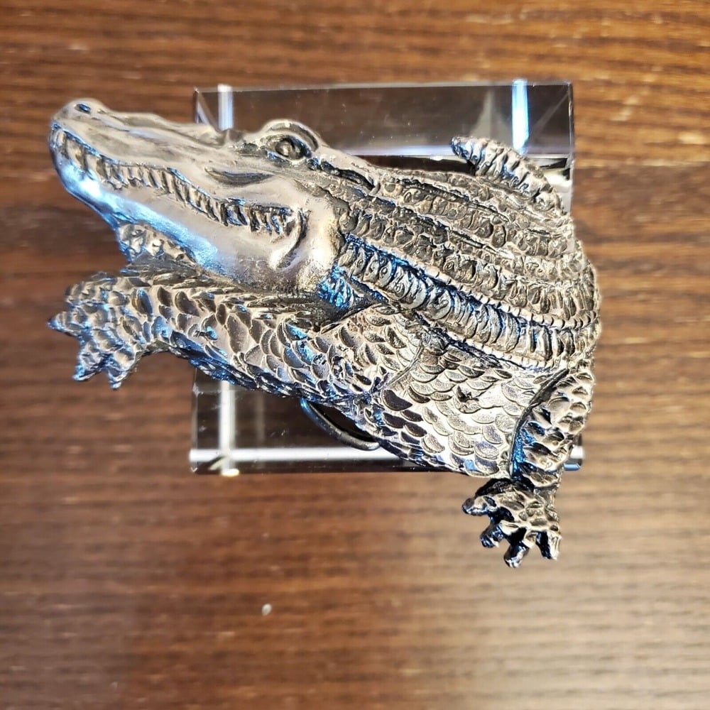 VINTAGE CROCODILE HEAVY CAST METAL BELT BUCKLE No. 1237