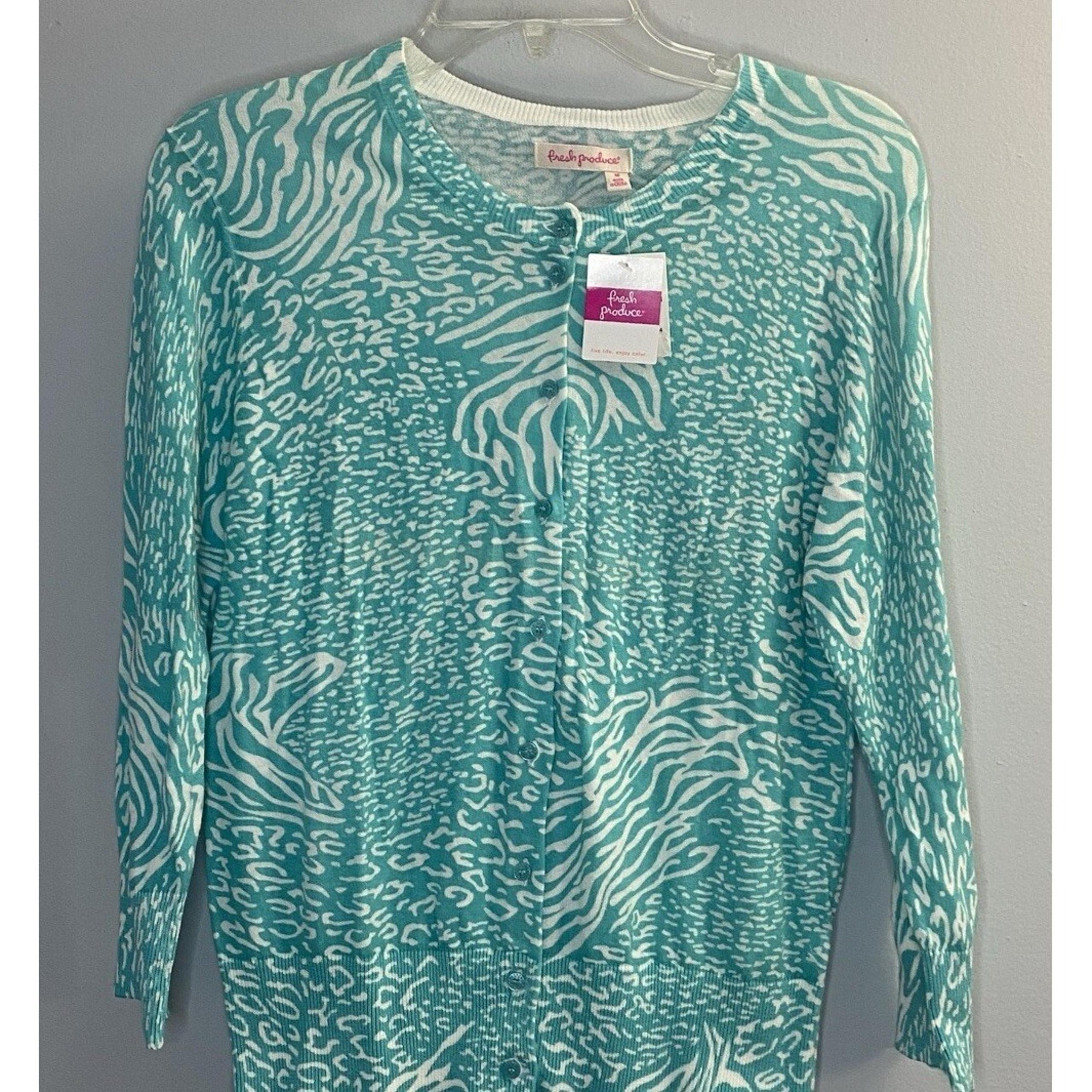 Fresh Produce Tunisia Classic Cardigan Turquoise Sz M Alscats Womens Sweater NWT