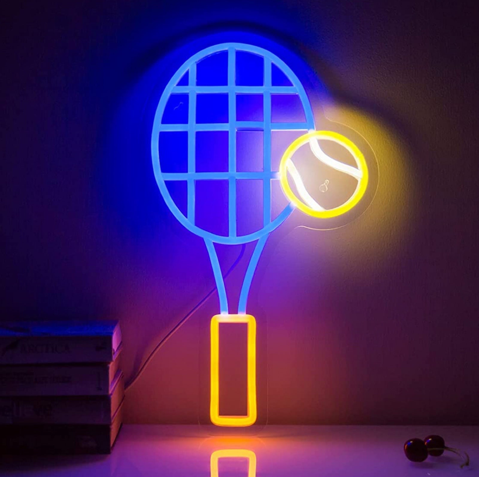 Fun Bright Tennis Ball & Racket LED Sports Light Room Wall Athletic Decor