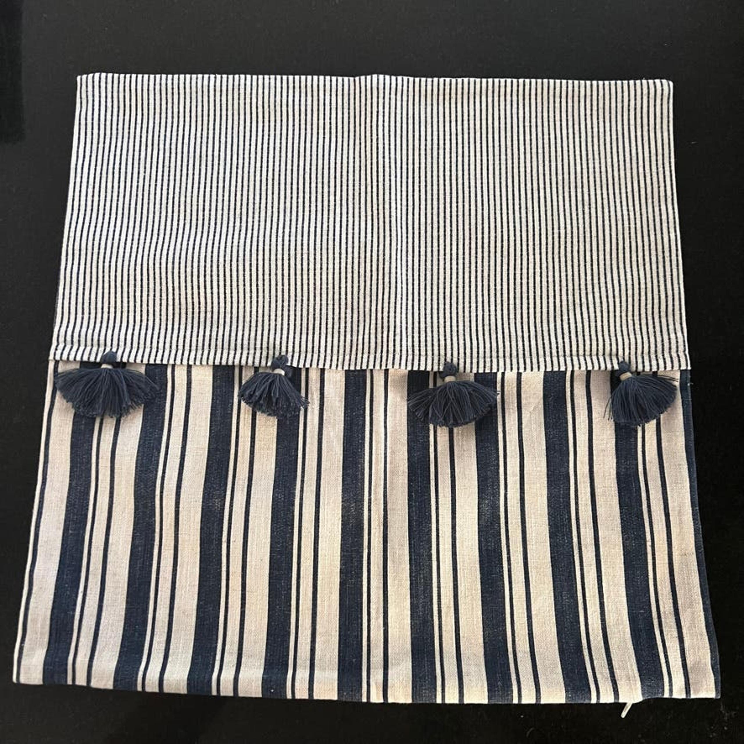 H&M Home Blue Stripe Fringe Pillow Cover