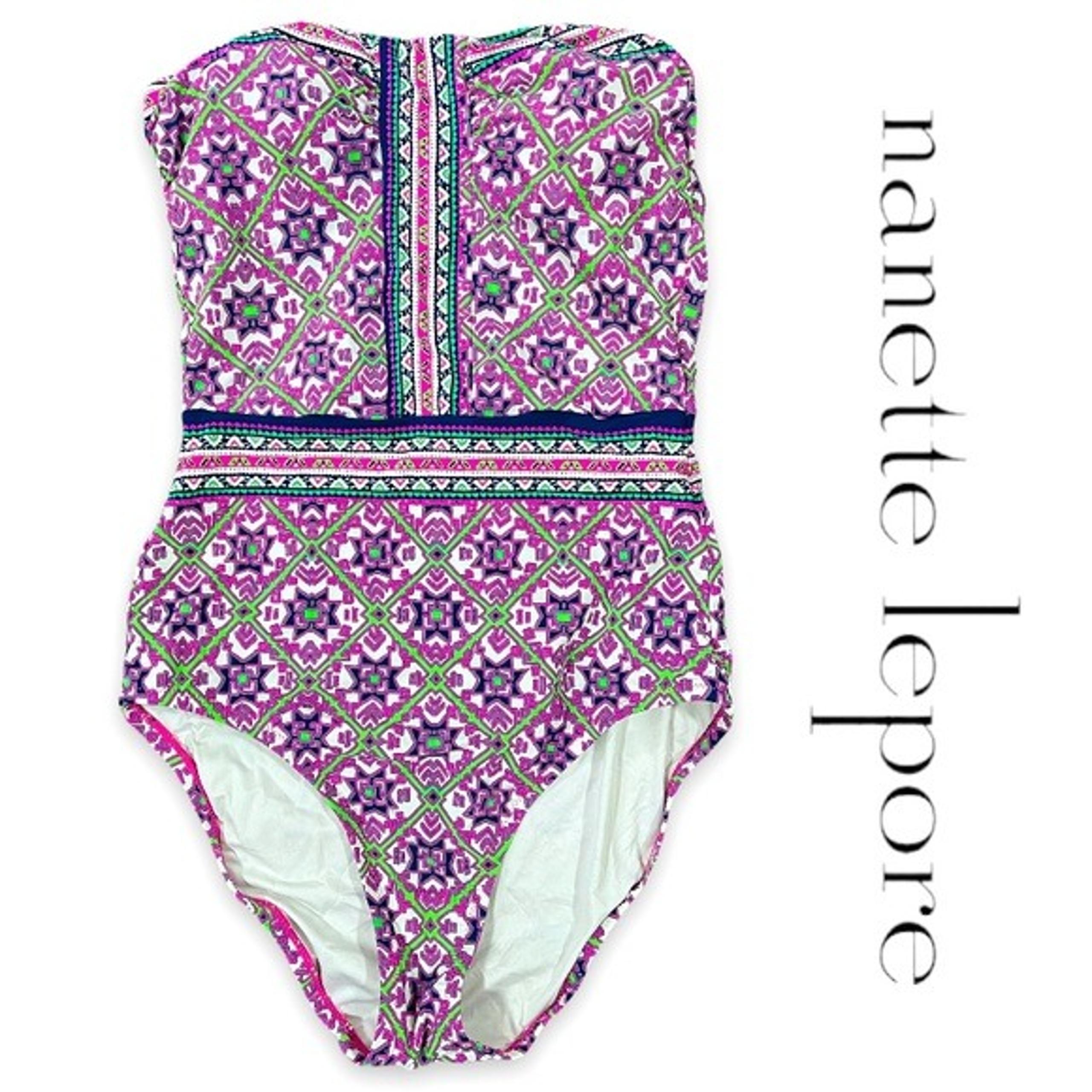 NANETTE LEPORE Paisley Print Strapless One Piece Swimsuit sz XS