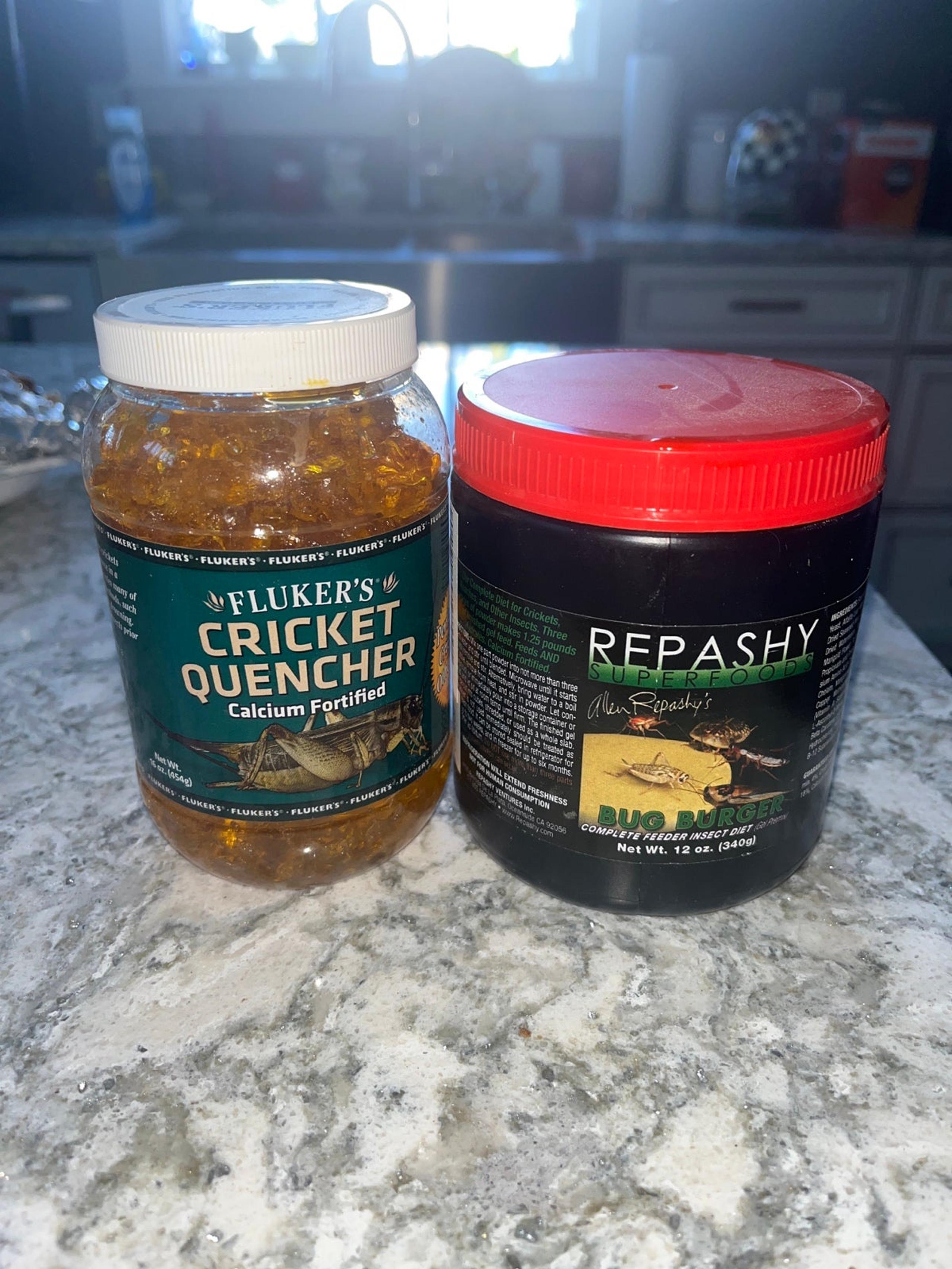 Fluker’s Cricket quencher & Repashy super food