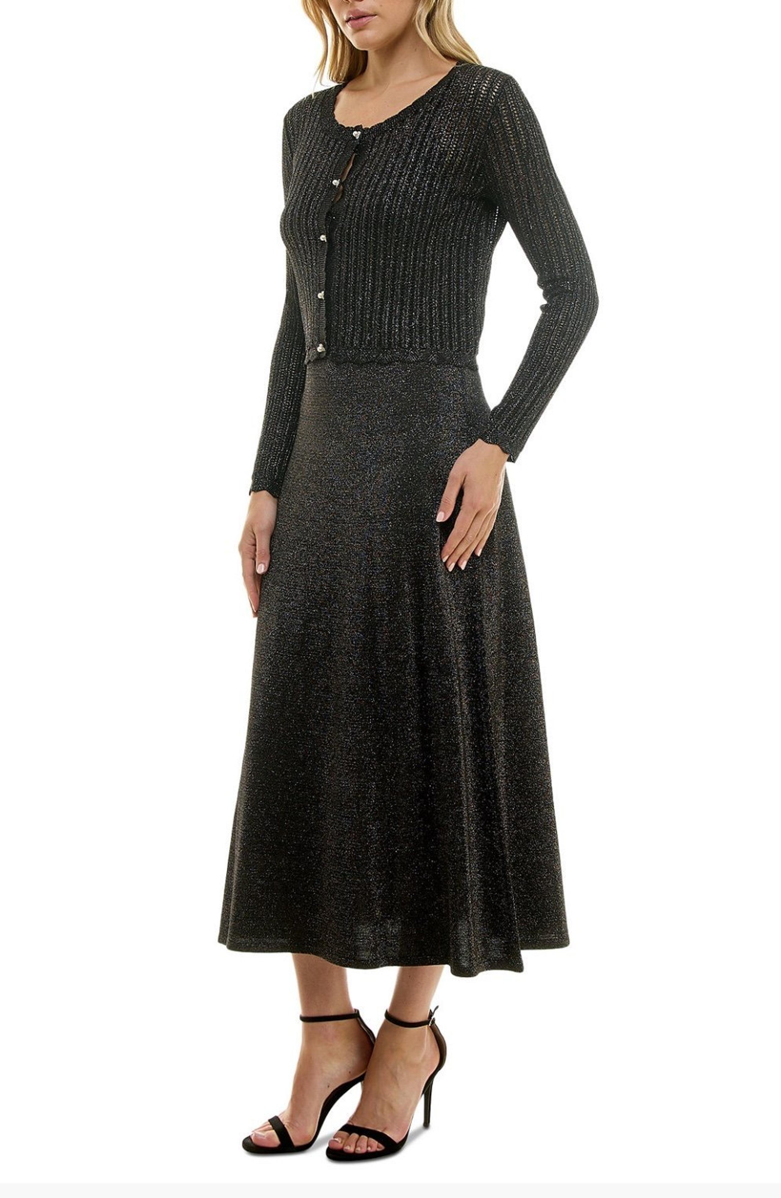 Taylor Women's Metallic Cardigan & Sleeveless Midi Dress Set