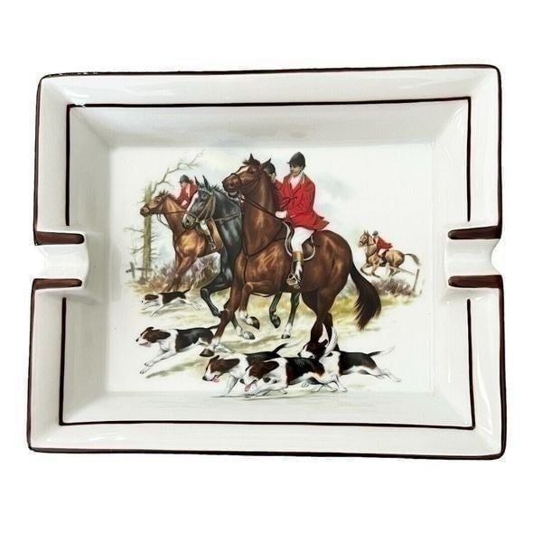 Abercrombie & Fitch Fox Hunt Scene French Porcelain Ashtray Equestrian Cigar