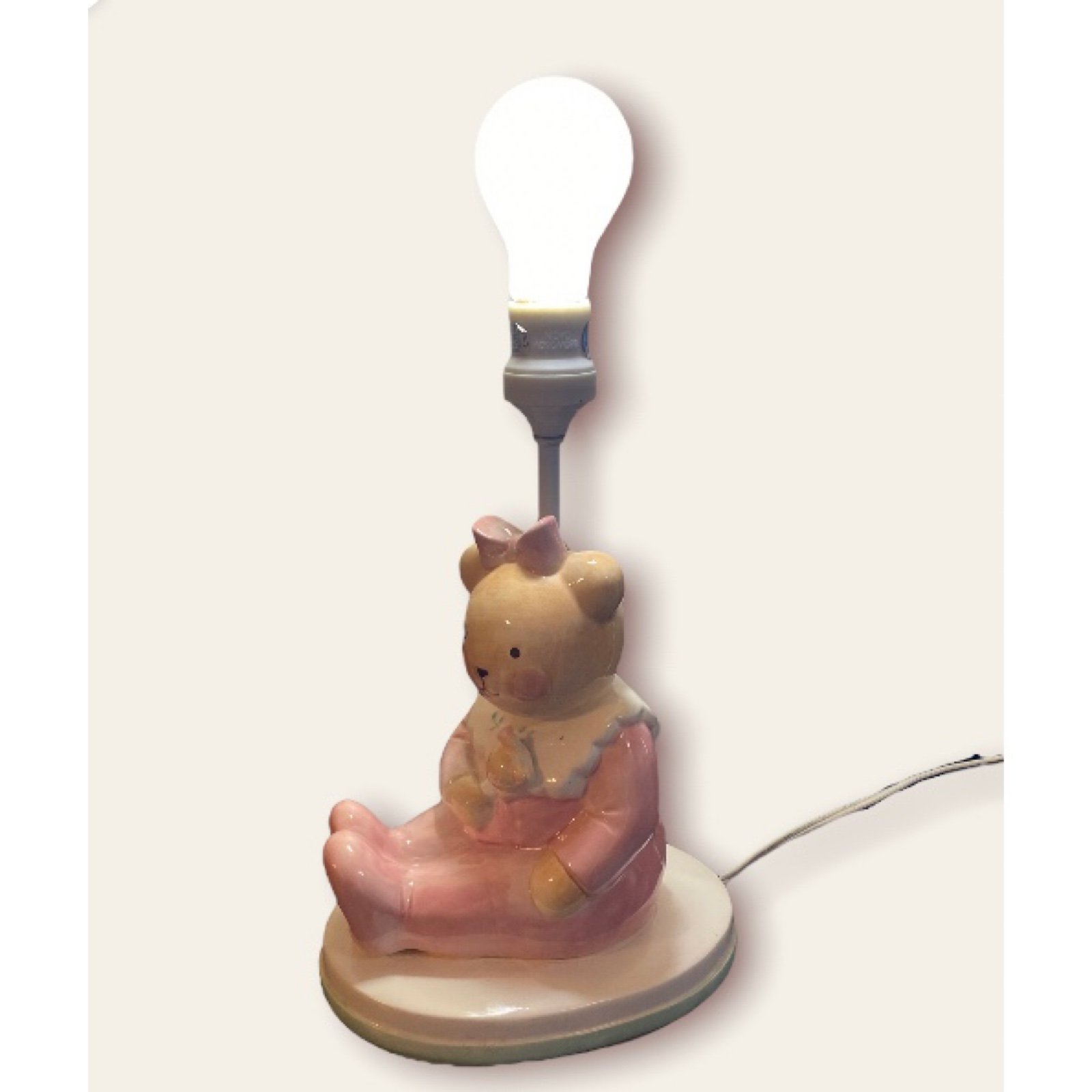Charpénte Pink Bear With Rattle Kathy Orr Ceramic Handmade Nursery Lamp