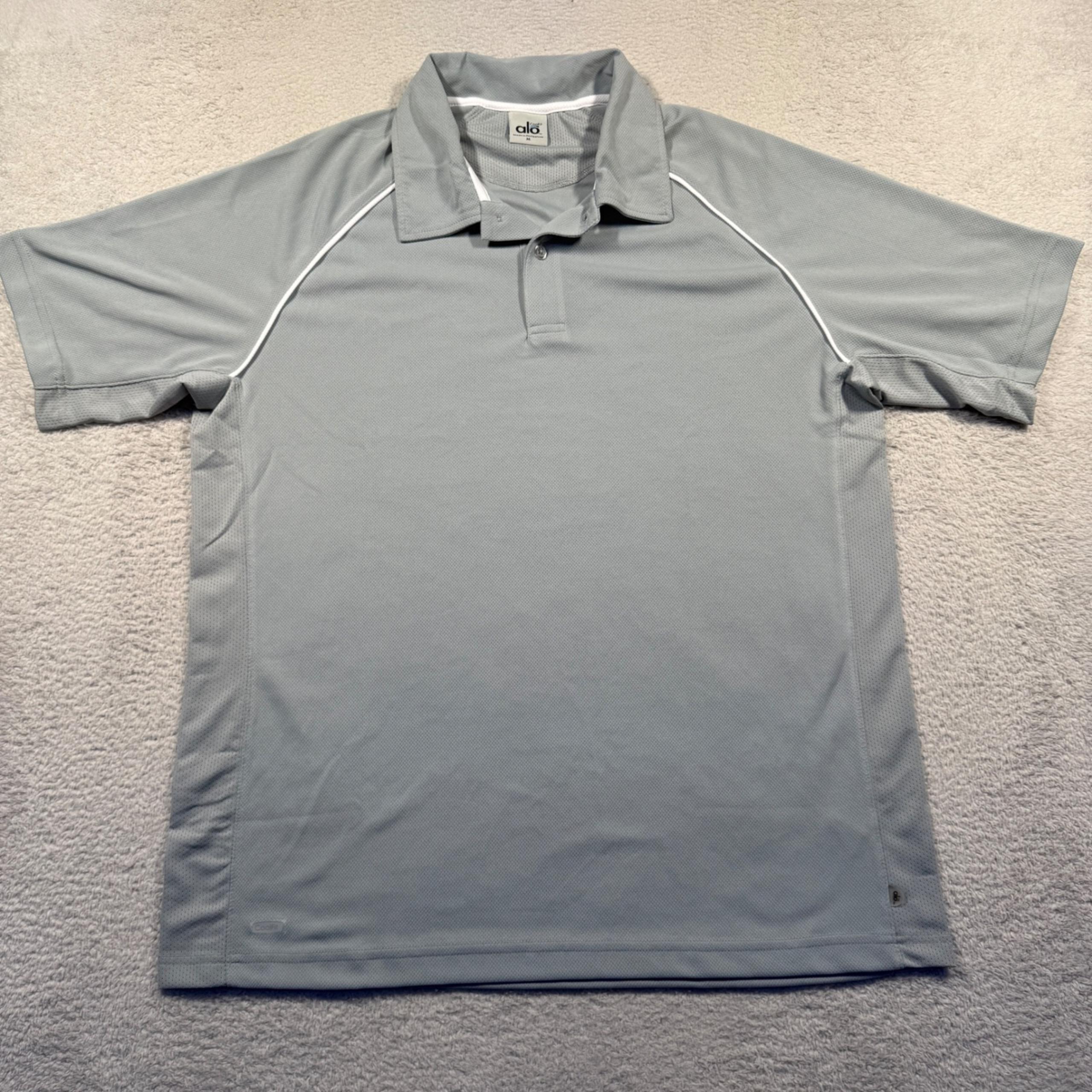 Alo Coolfit Polo Golf Shirt Athletic Training Activewear Gray White Trim Men's M