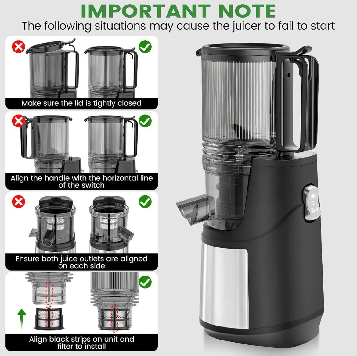 Masticating Juicer Machines, 5.8 Inch Feeding Chute Supports Whole Fruits/Veggi