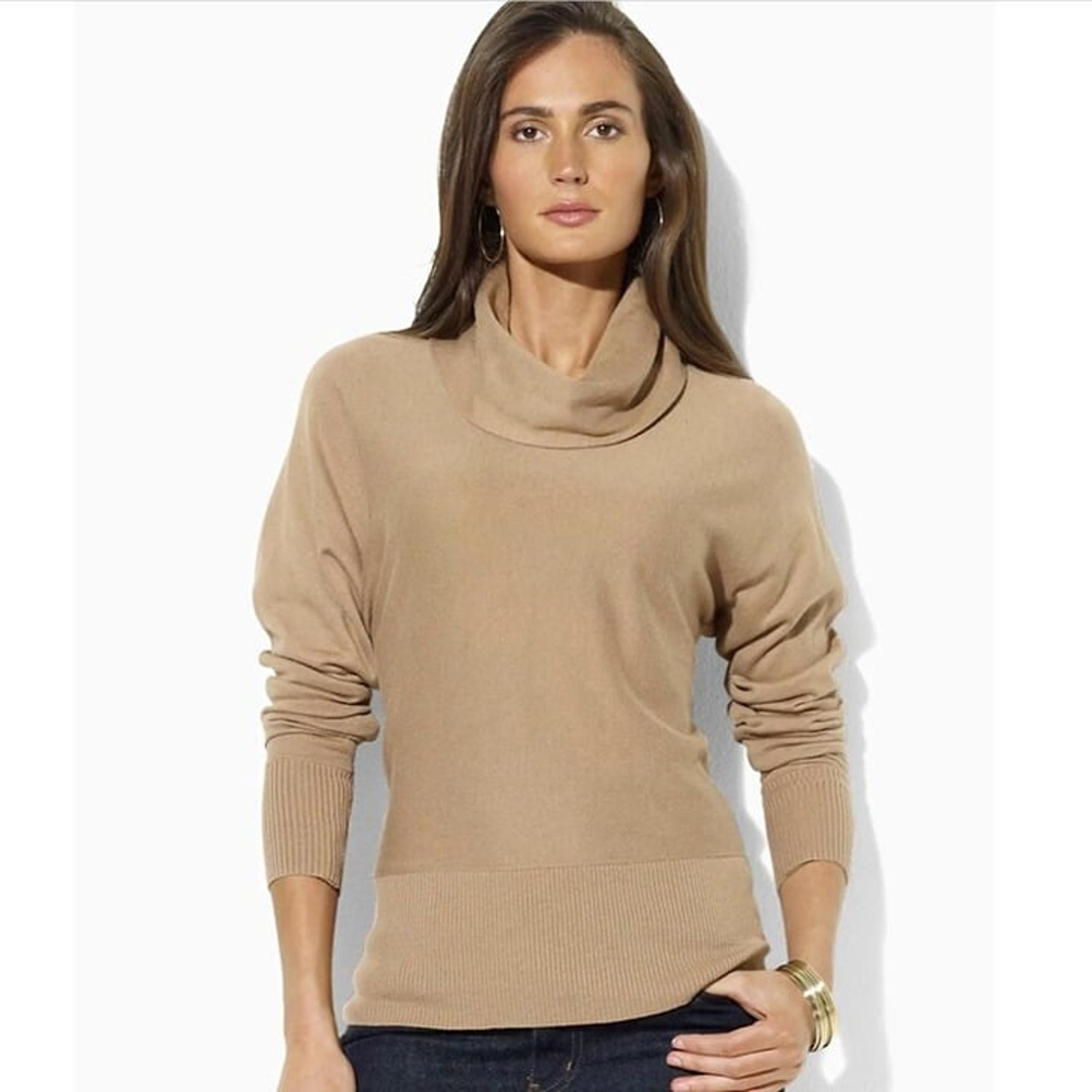 Lauren Ralph Lauren Dolman Cowl Neck Sweater Womens Size Medium Camel Pullover