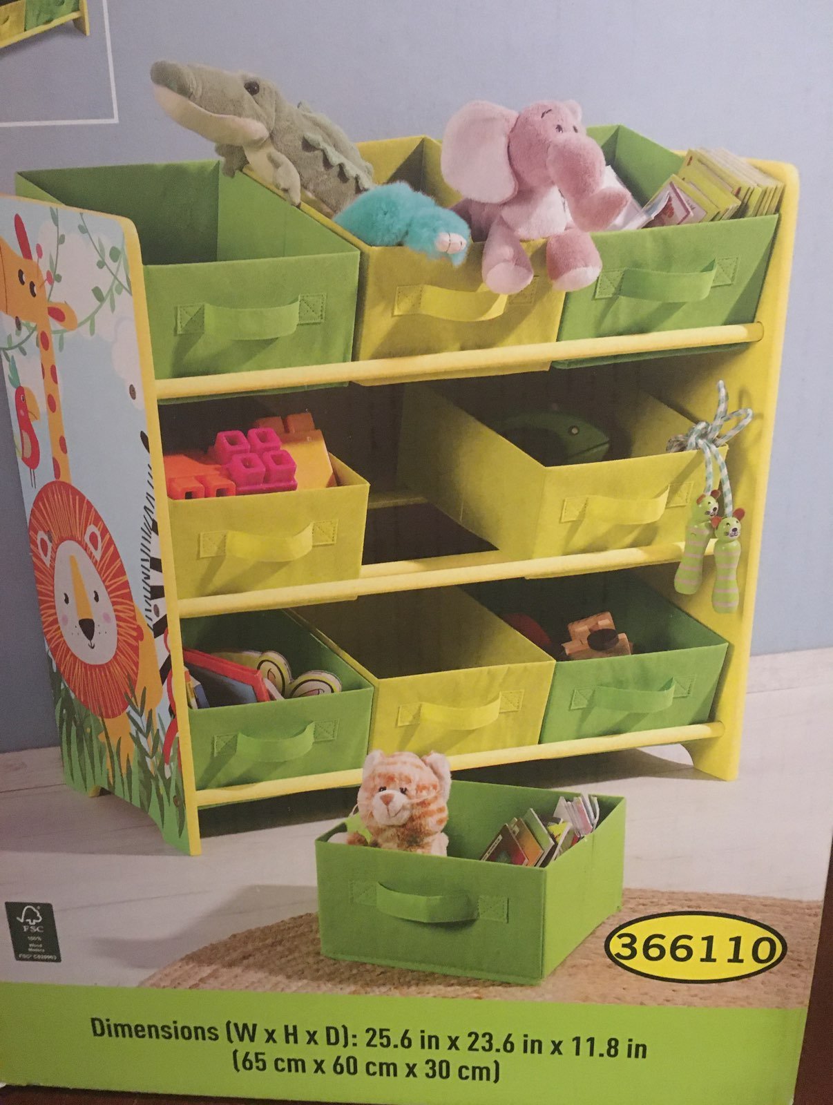 Toy storage organizer with fabric bins