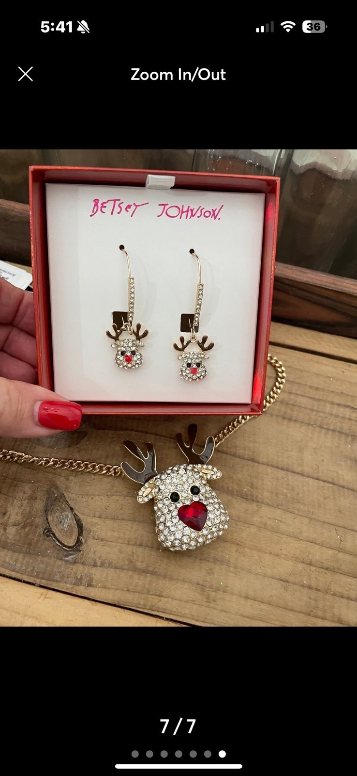 BETSEY JOHNSON CHRISTMAS “RUDOLPH” REINDEER NECKLACE & MATCHING EARRINGS BRAND