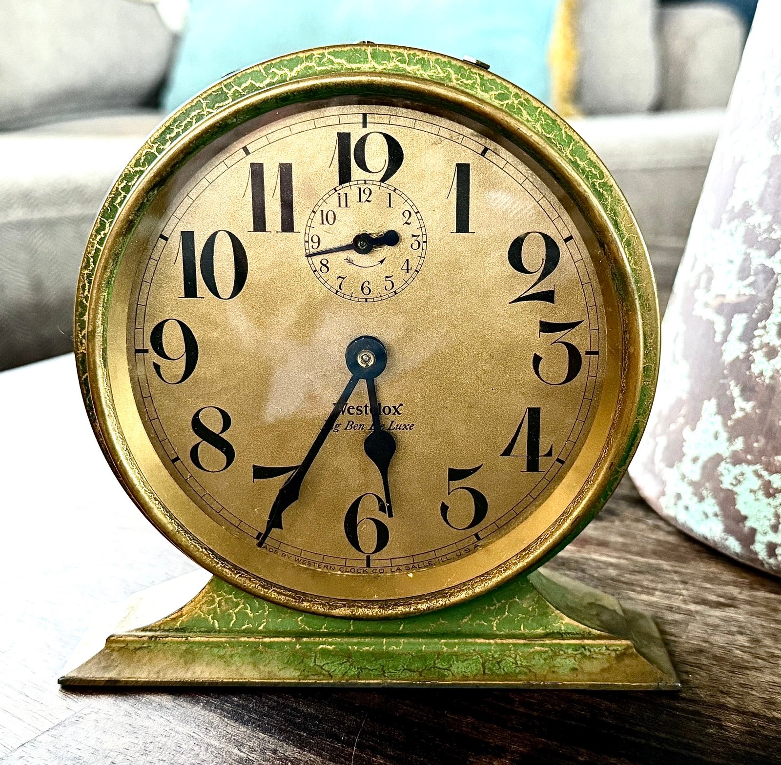 RARE find VINTAGE, Westclox BigBen Style2 Green Crackle Non Luminous Alarm Clock