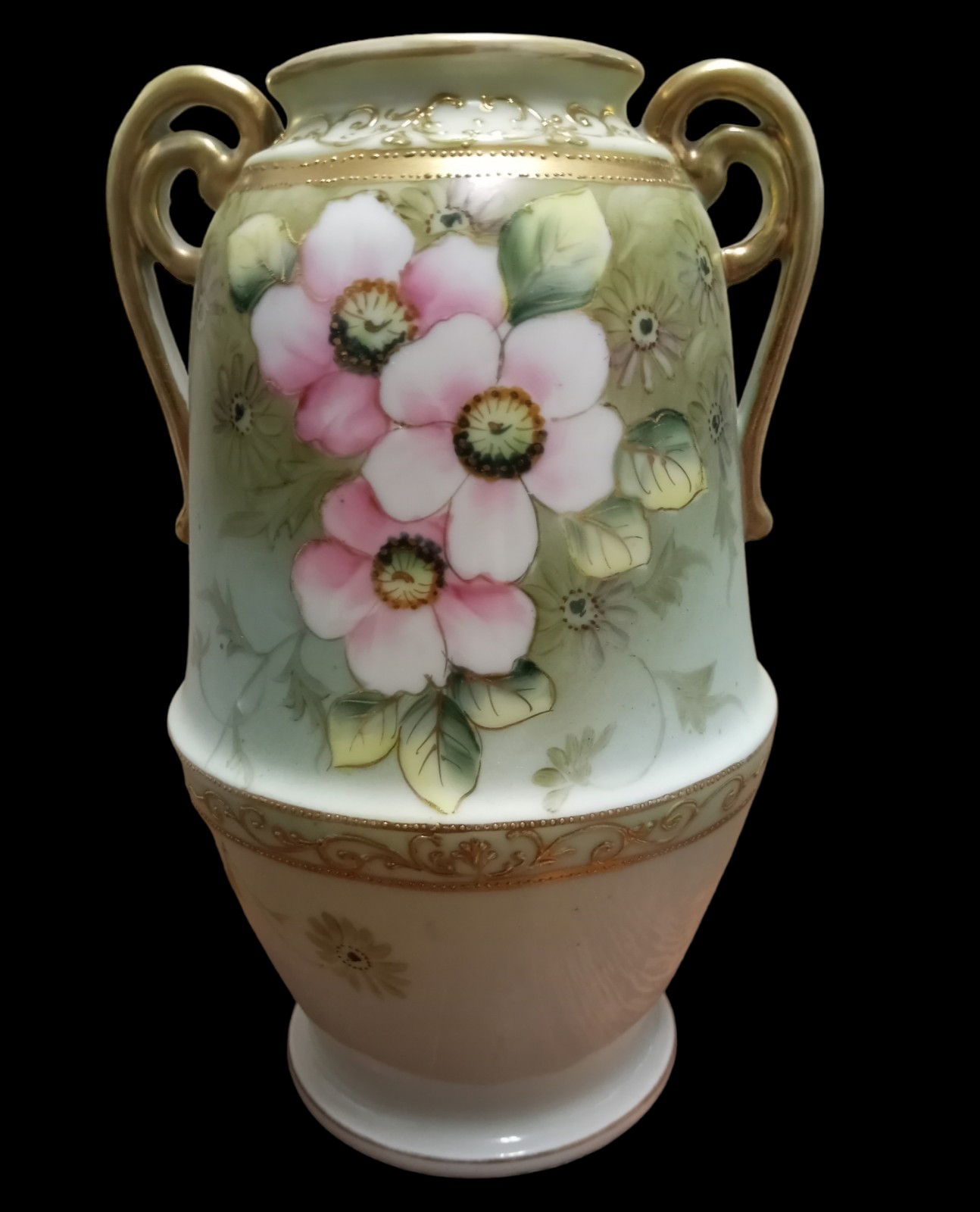 Antique Handpainted Nippon 8 gold gilt vase