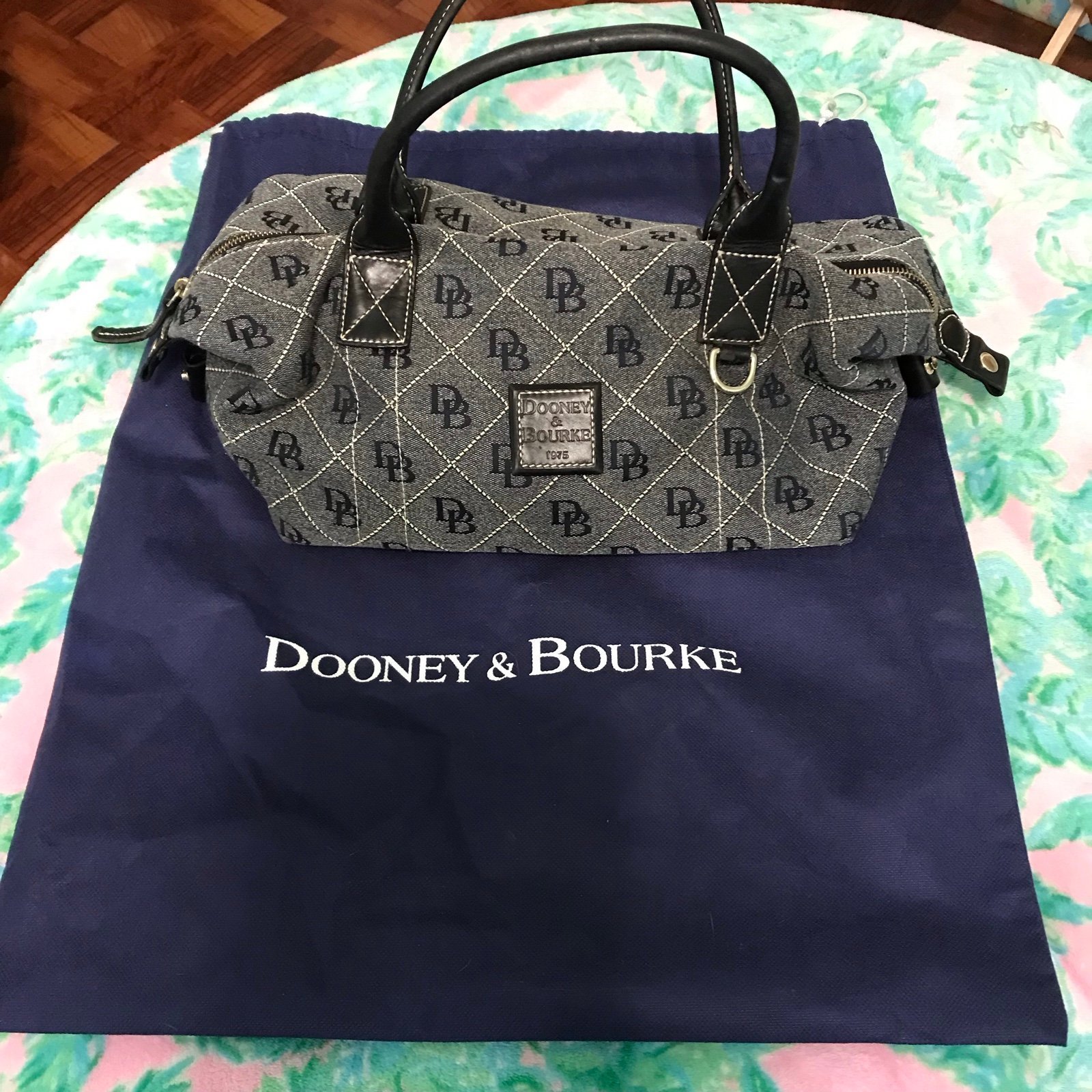 Dooney & Bourke navy canvas vintage small duffle bag purse