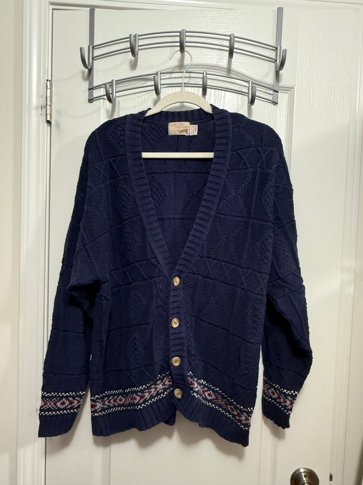 Vintage Fox Collection 80s blue sweater cardigan Mens M academia grandpa 90s