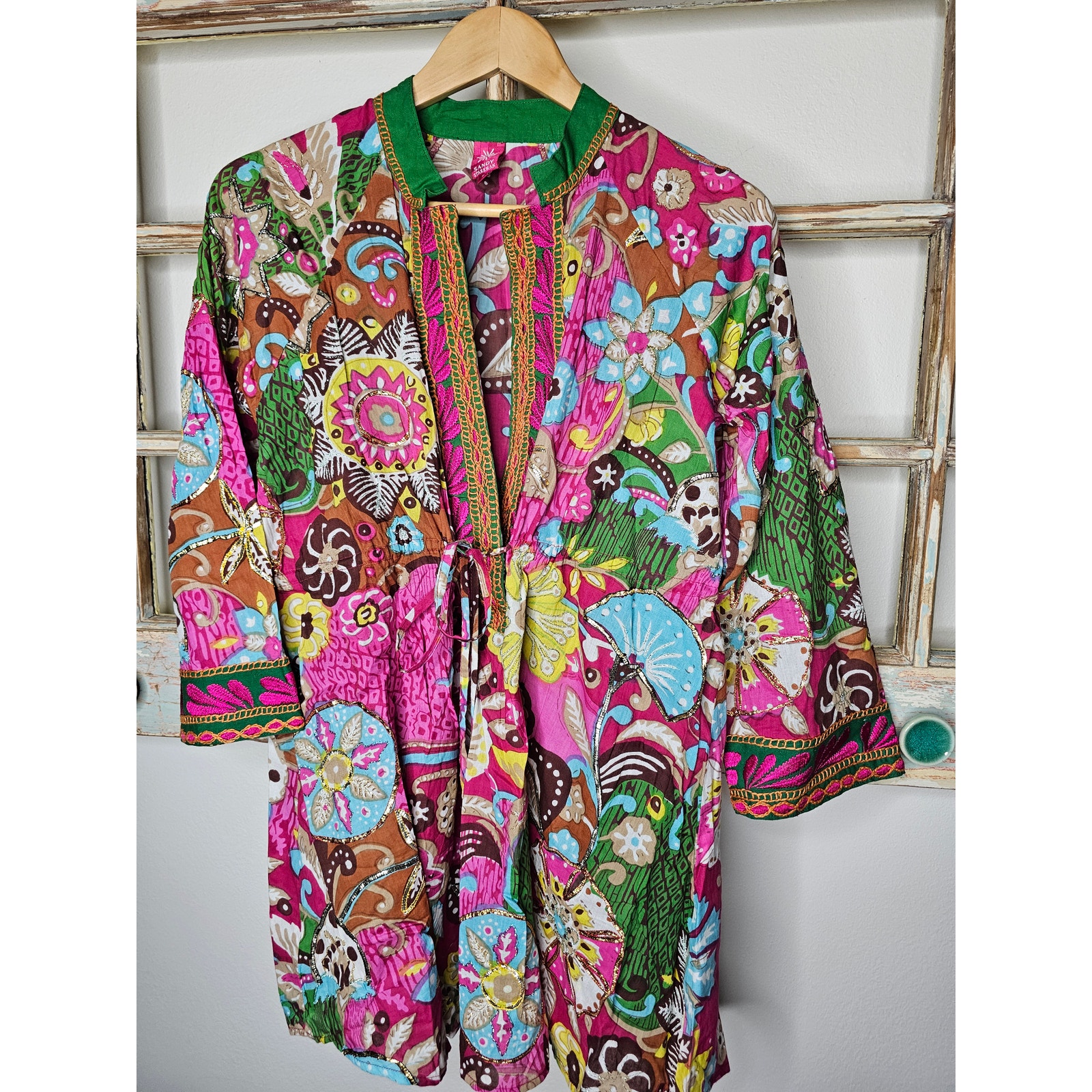 Sandy Starkman Embellished Boho Tunic Top Embroidered Ladies Size Small