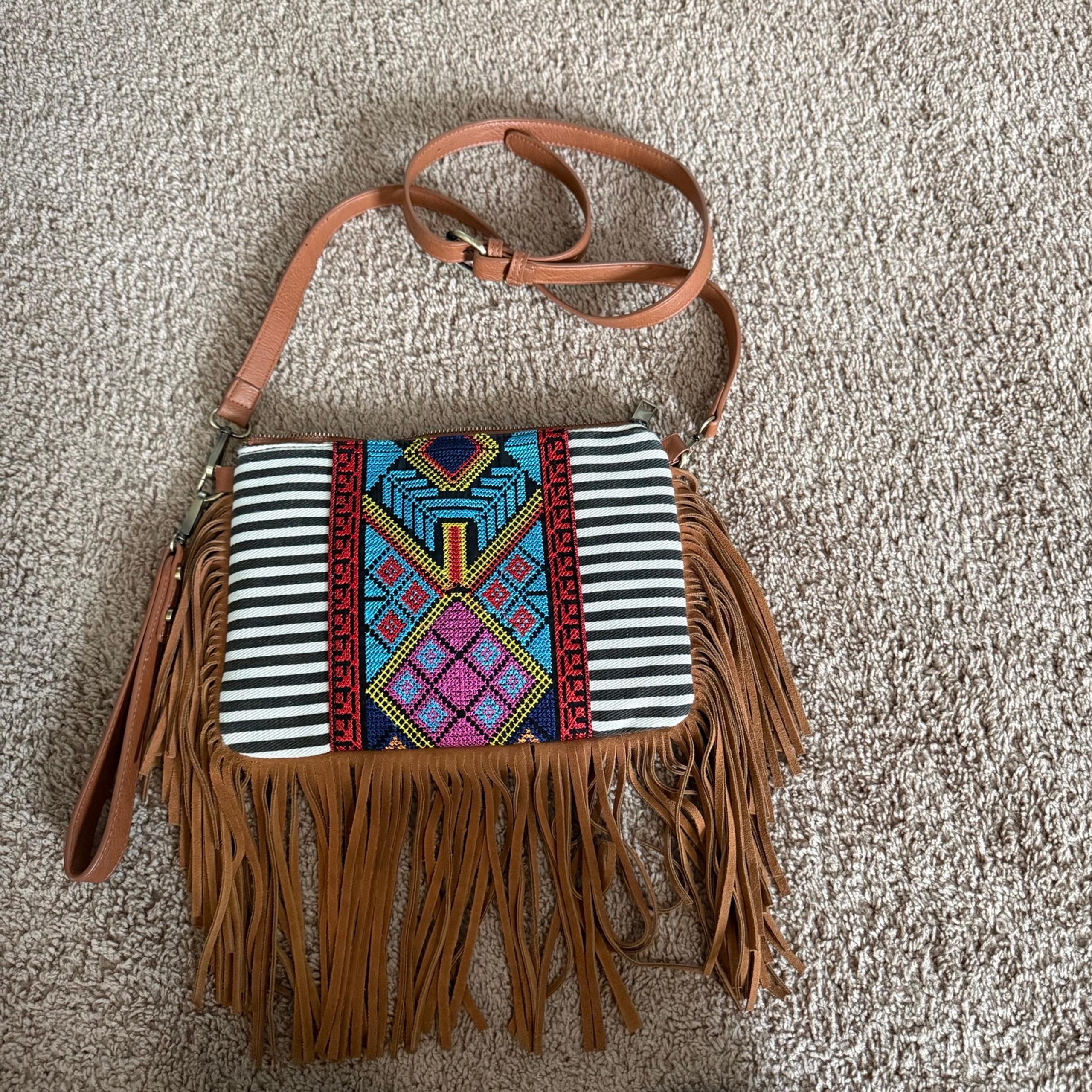 Boho Tribal Pattern Fringe Bag