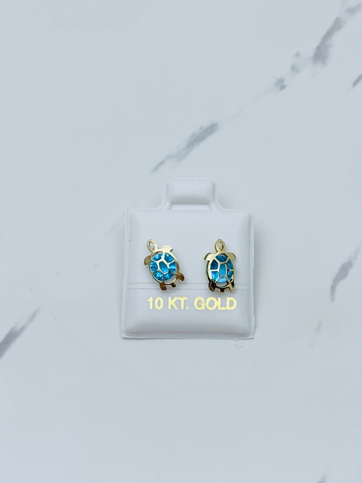 Real 10k solid gold earrings turtle studs small ❤️ screwback blue