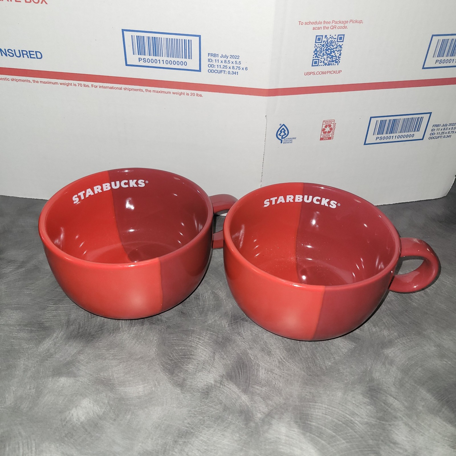Set Of 2 USA Starbucks 2021 Holiday Red Two Tone 16oz Soup Bowl Cup Mug