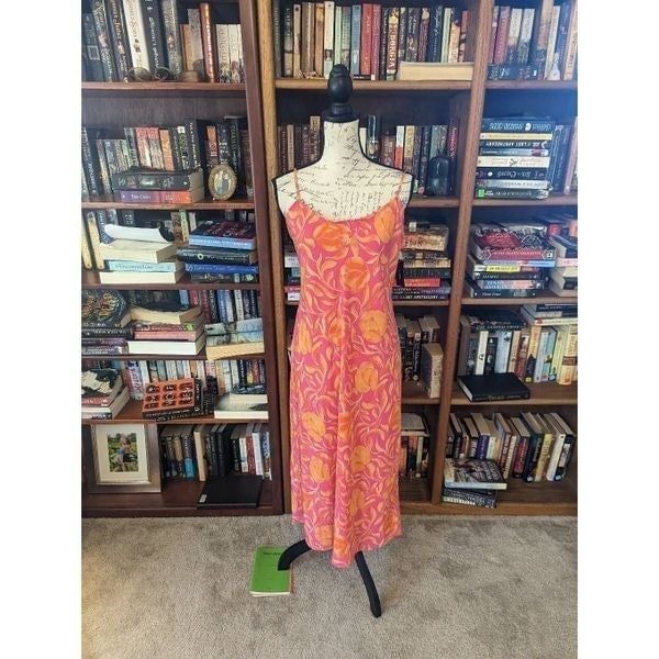 Natori fuschia and orange tulip pattern slip dress sz m nwt