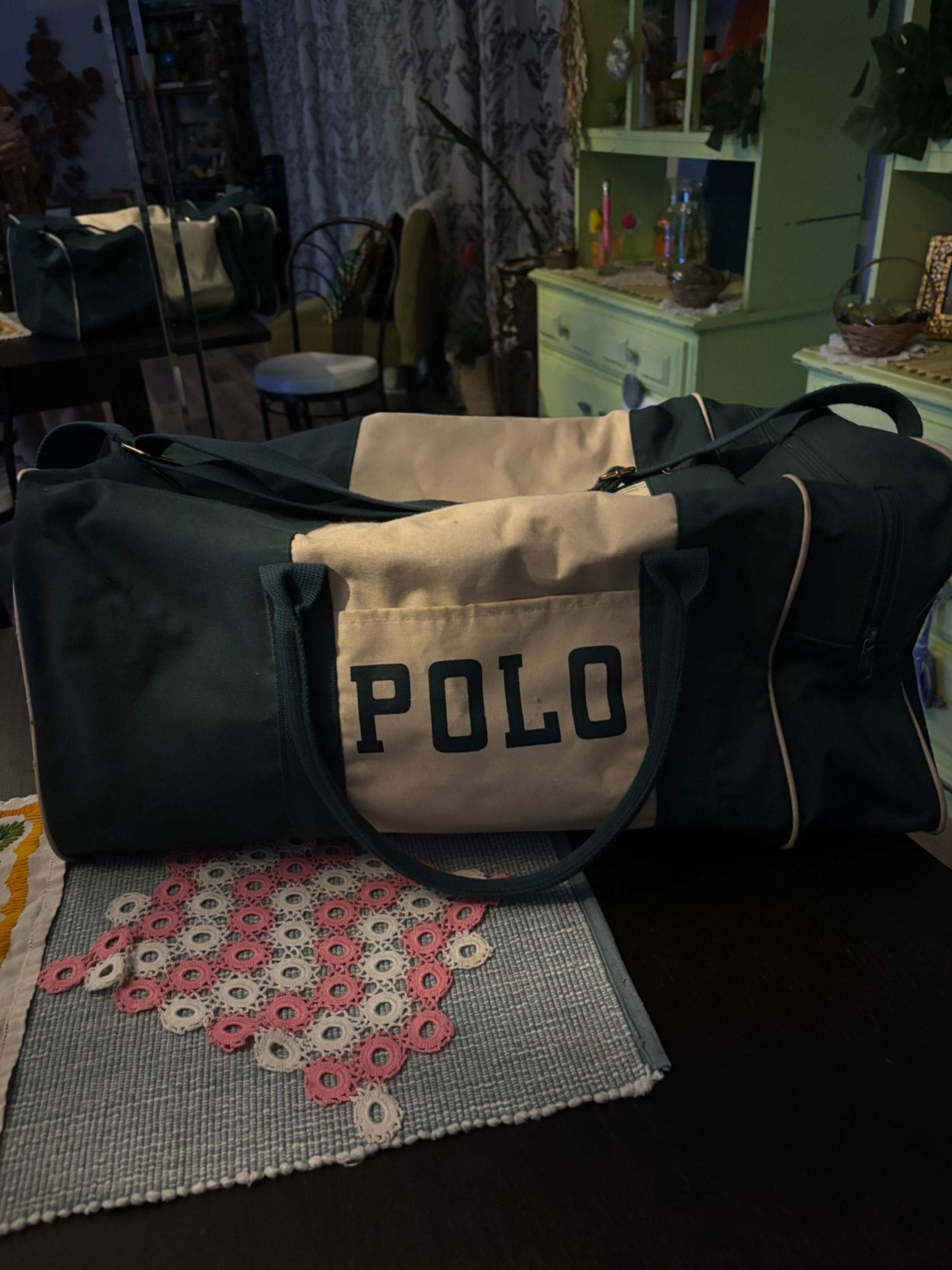 Rare Vintage Polo Ralph Lauren Green and White Duffel Bag Large