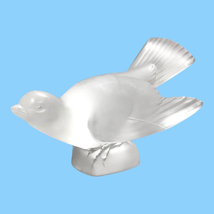 Lalique France Frosted Crystal Colereux Sparrow Bird Figurine Paperweight VTG
