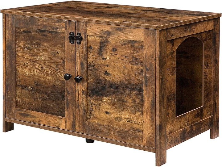 Litter Box Enclosure Cat Litter Box Furniture Hidden with Divider Rustic Brown