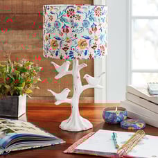 The Pioneer Woman Mazie Birds Table Lamp with Linen Shade, White