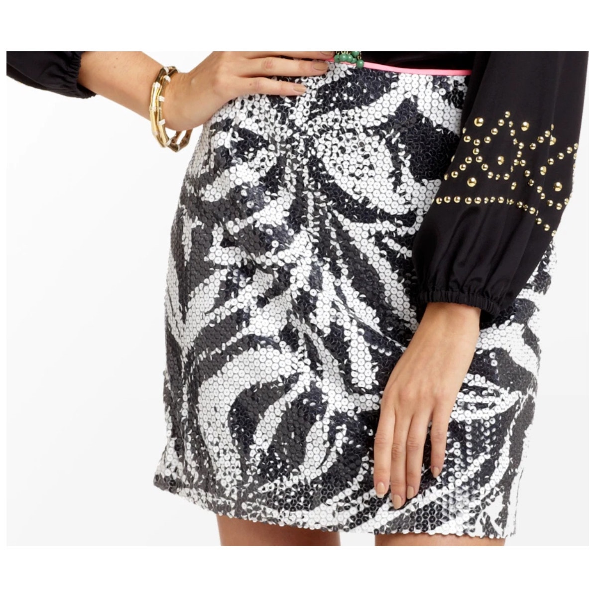 LILLY PULITZER Harvey Sneak A Peek Black White Sequin Mini Skirt
