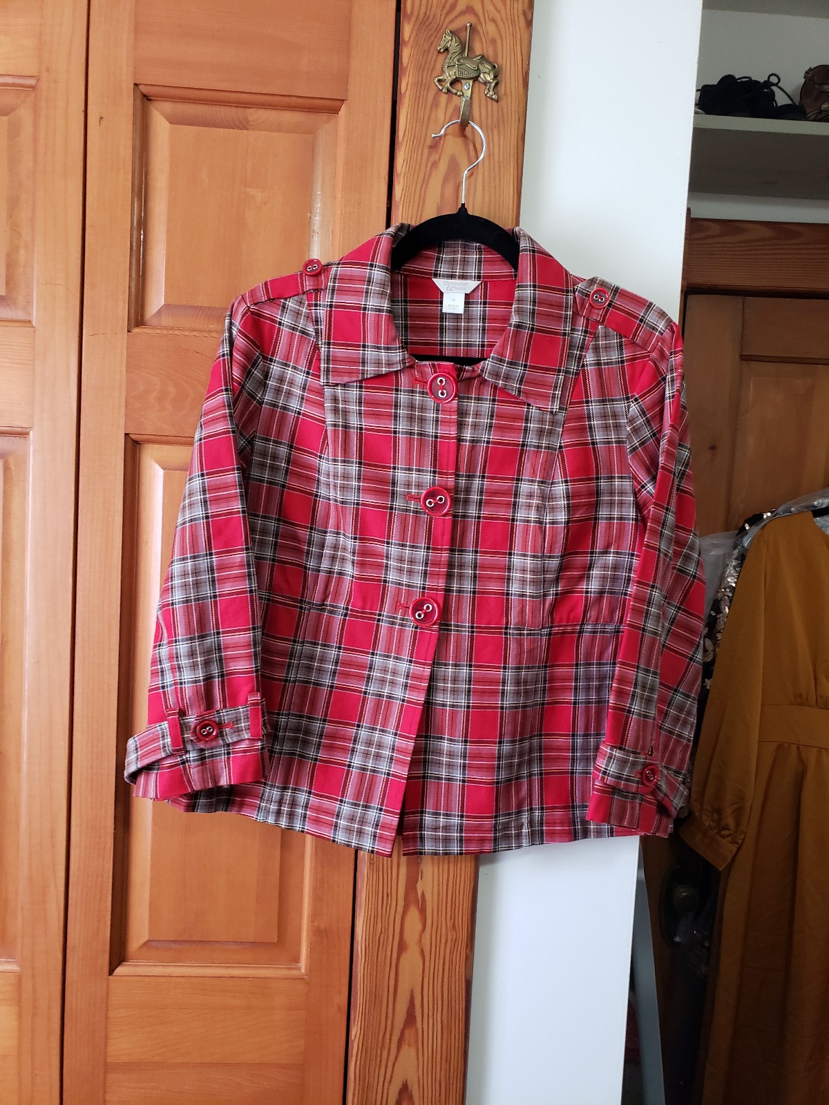 NWOT Christopher & Banks Red tan Plaid Tartan Scottish style Blazer Jacket M